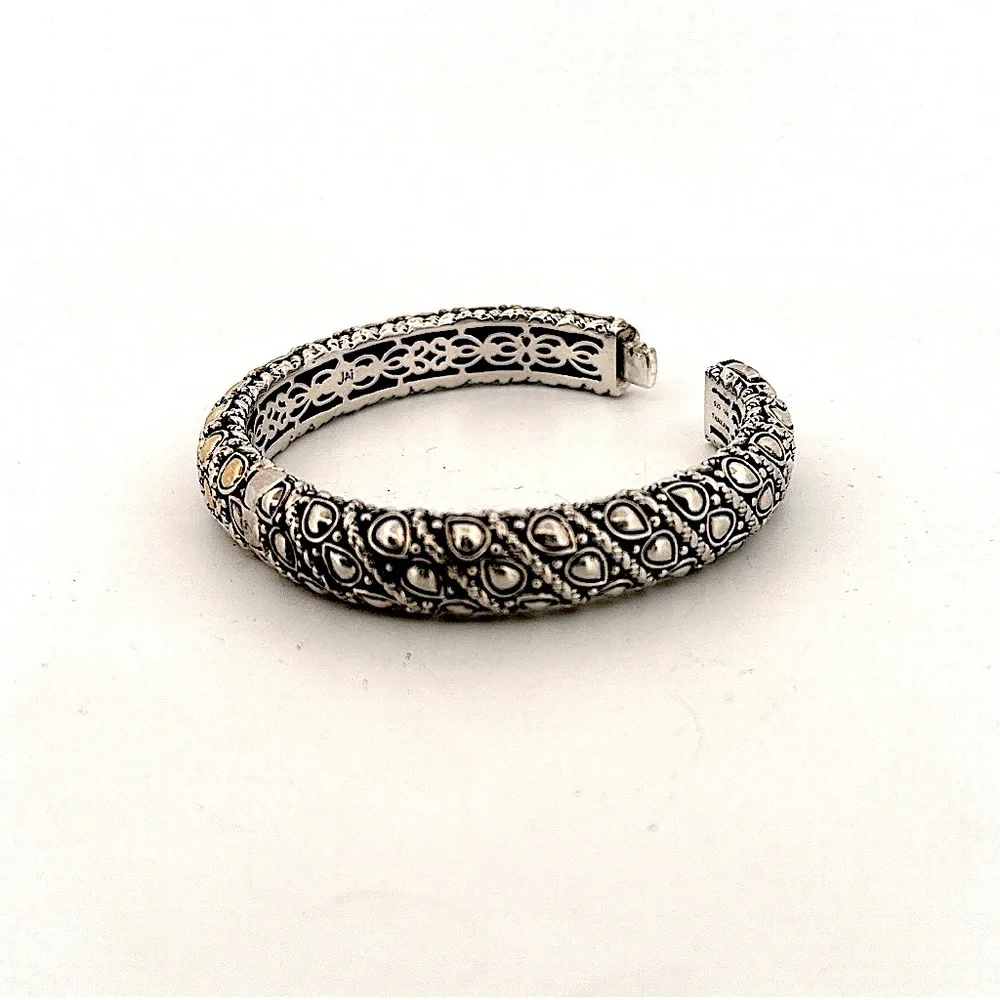 Jai 18K yellow gold and 925 Sterling silver hinged bangle bracelet - Picture 6 of 10